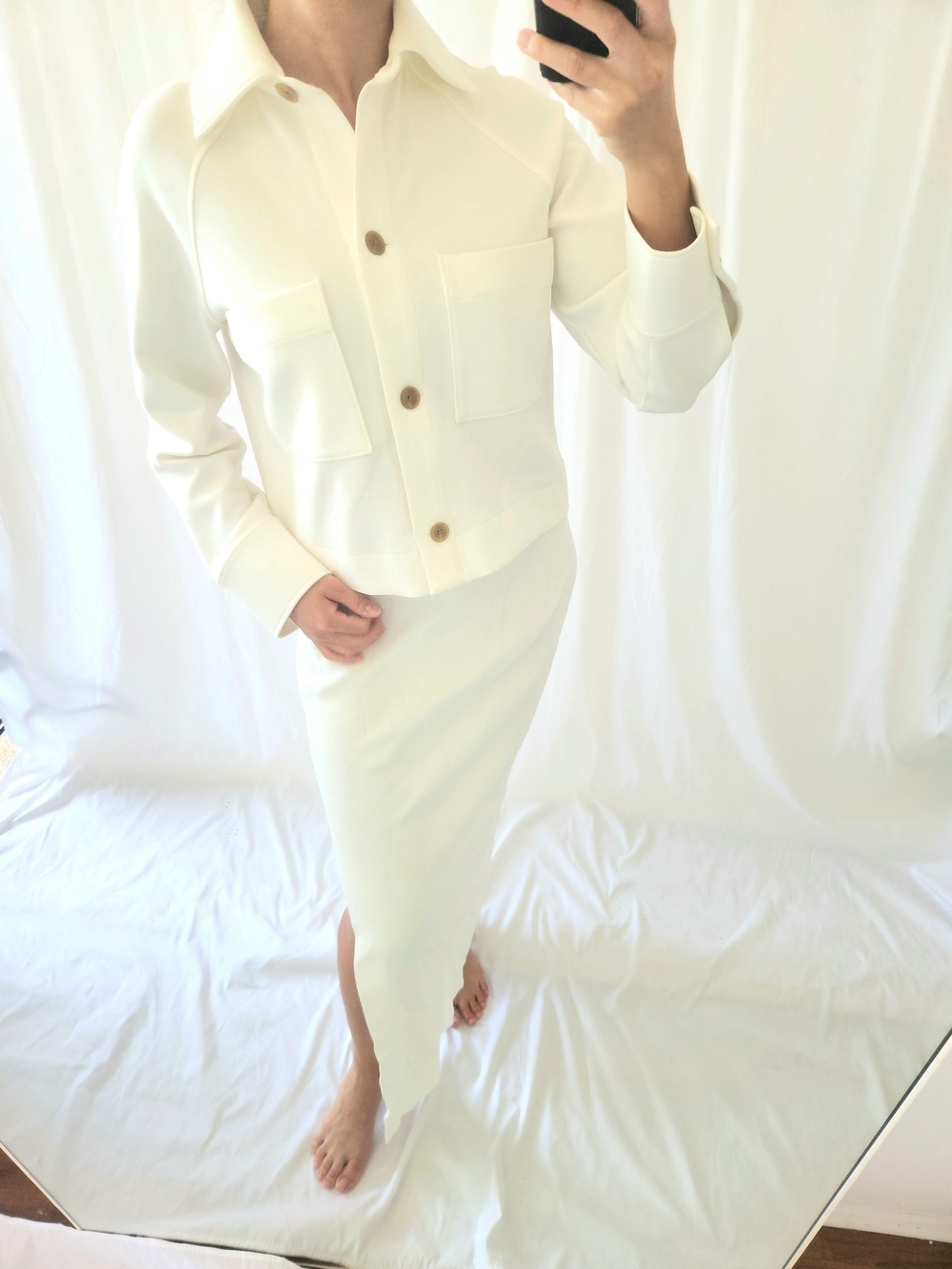 Vince Cream Cropped Jacket with Patch Pockets